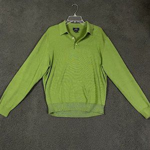 Brooks Brothers Shirt Mens Medium Green Silk Cotton Long Sleeve Polo